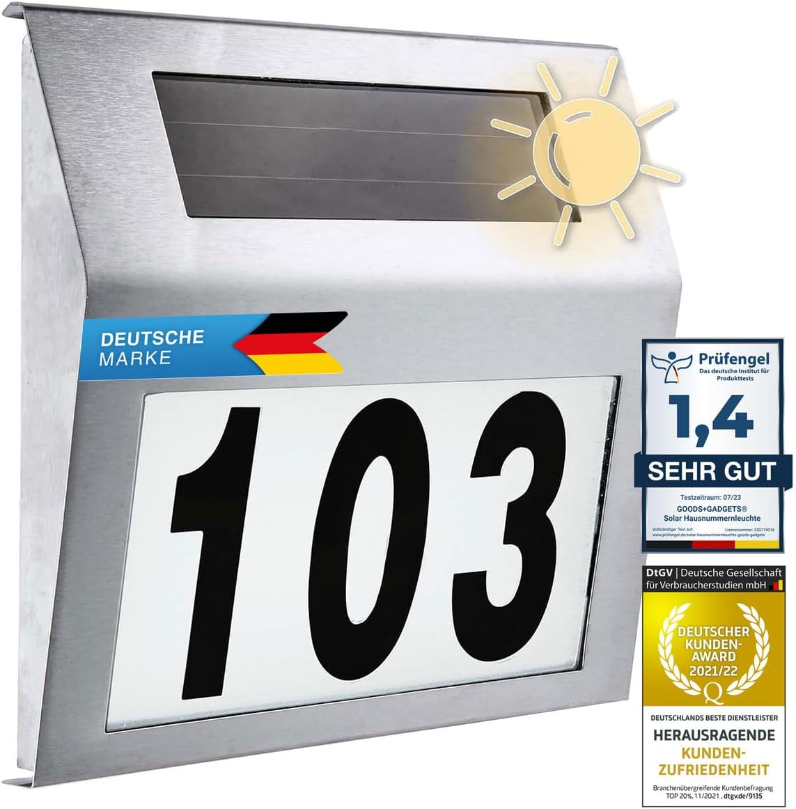 Beleuchtete Hausnummer aus Edelstahl mit LED - IP44