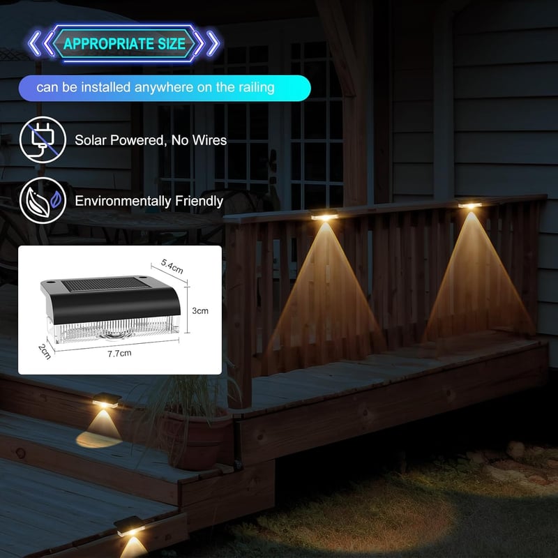 6er Set Solar Wandleuchten für Außen - LED Zaun- und Treppenlampen