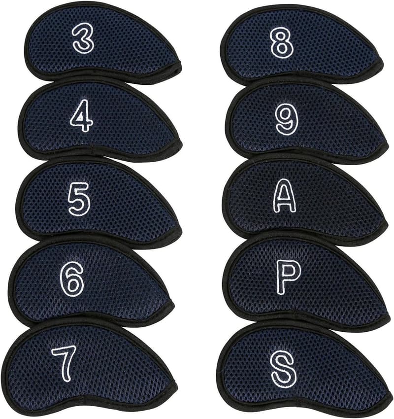 10-teiliges Eisenkopfabdeckungs-Set aus Netzstoff für Schläger und Putter