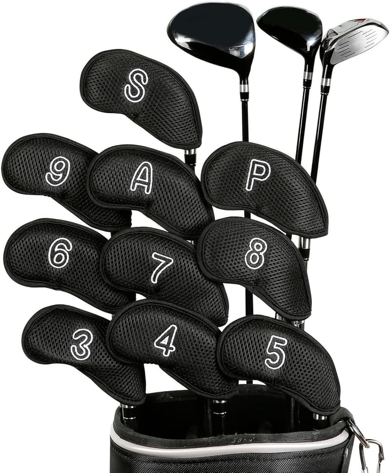 10-teiliges Eisenkopfabdeckungs-Set aus Netzstoff für Schläger und Putter
