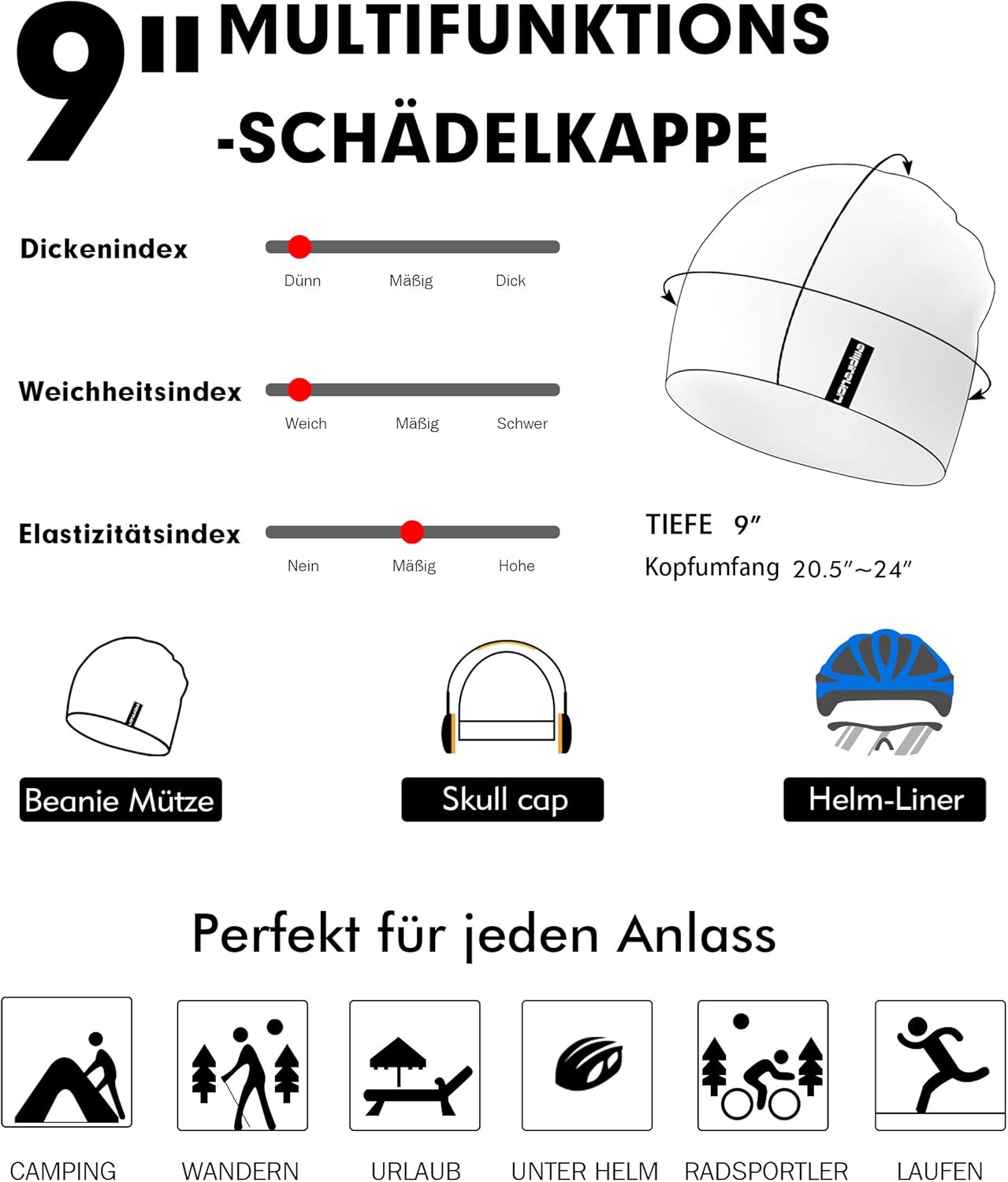 Lichtgewichtige Multifunktions-Running Beanie für Damen und Herren