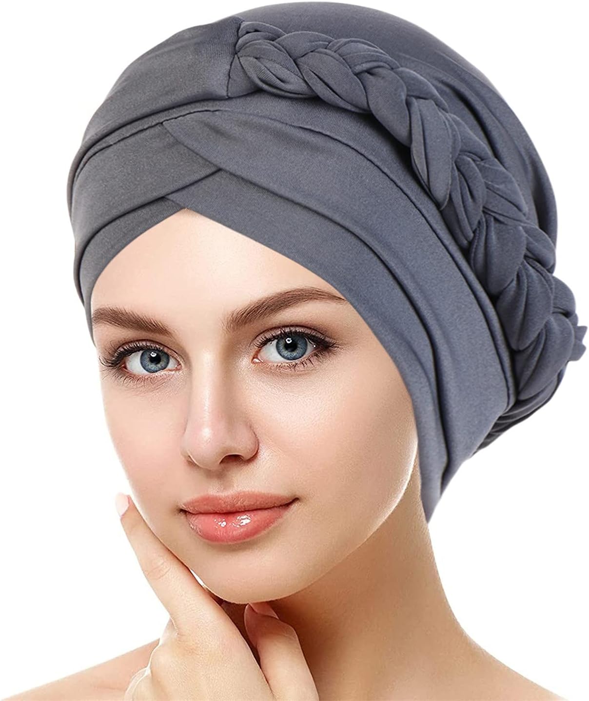 Grau geflochtener Turban für Damen – Chemo-Kopfbedeckung