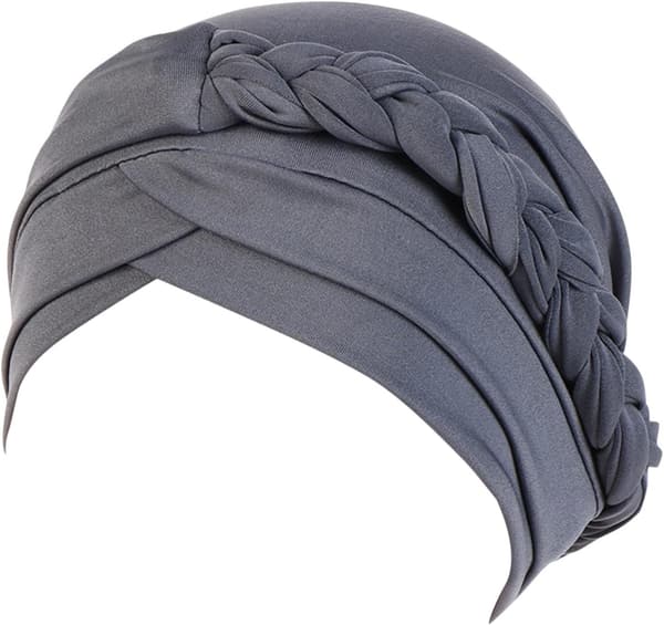 Grau geflochtener Turban für Damen – Chemo-Kopfbedeckung