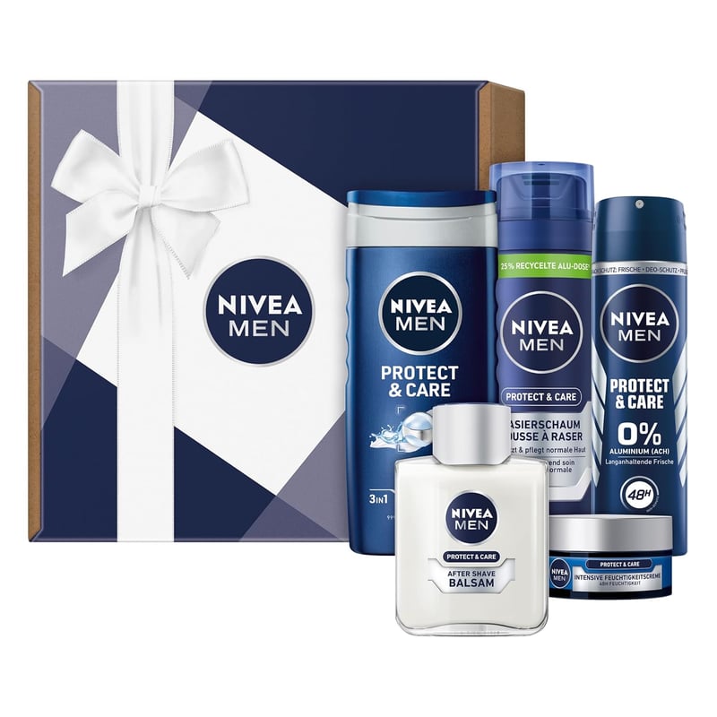 NIVEA MEN Protect & Care Geschenkset für Männer, Pflegebox mit 5 Produkten