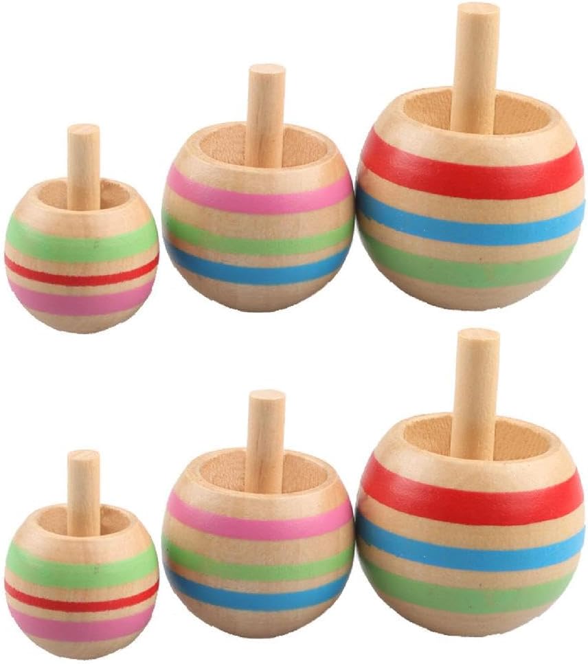 Nostalgisches 6er Set Holzkreisel für Kinder und Erwachsene