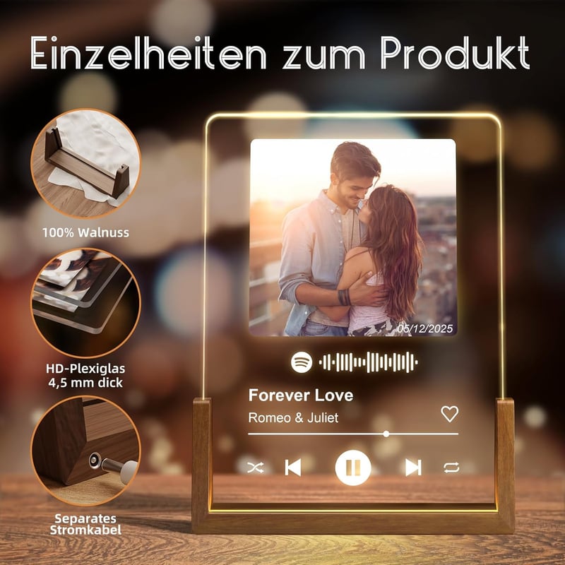 Personalisierte Spotify Glasplatte für Valentinstag – Geschenk für Paare