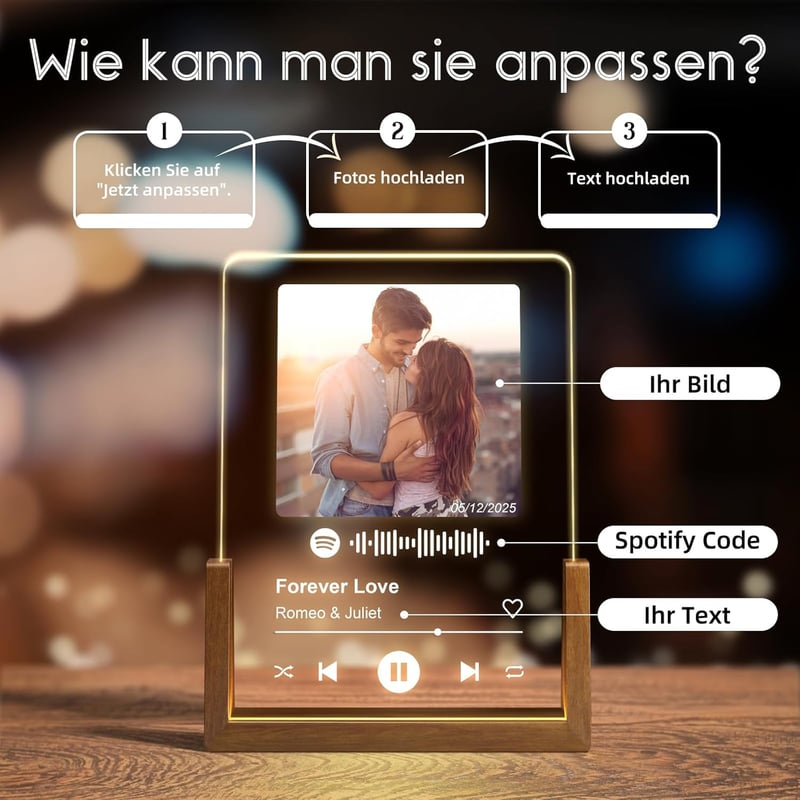 Personalisierte Spotify Glasplatte für Valentinstag – Geschenk für Paare