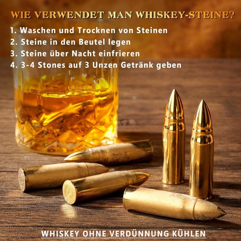 Whisky Geschenkset mit 2 Gläsern und 6 wiederverwendbaren Steinen für Männer