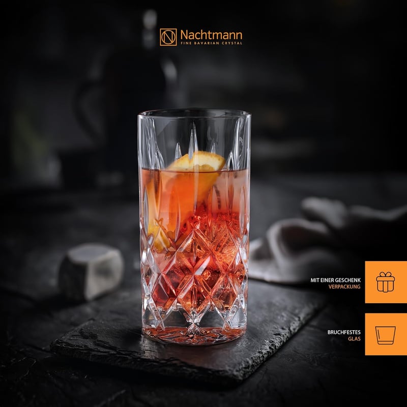 Nachtmann Noblesse Longdrinkgläser Set aus Kristall, 4 Stück, 395 ml