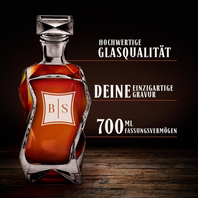 Whiskey Dekanter Set mit Gravur für Männer - 700ml, 4 Gläser