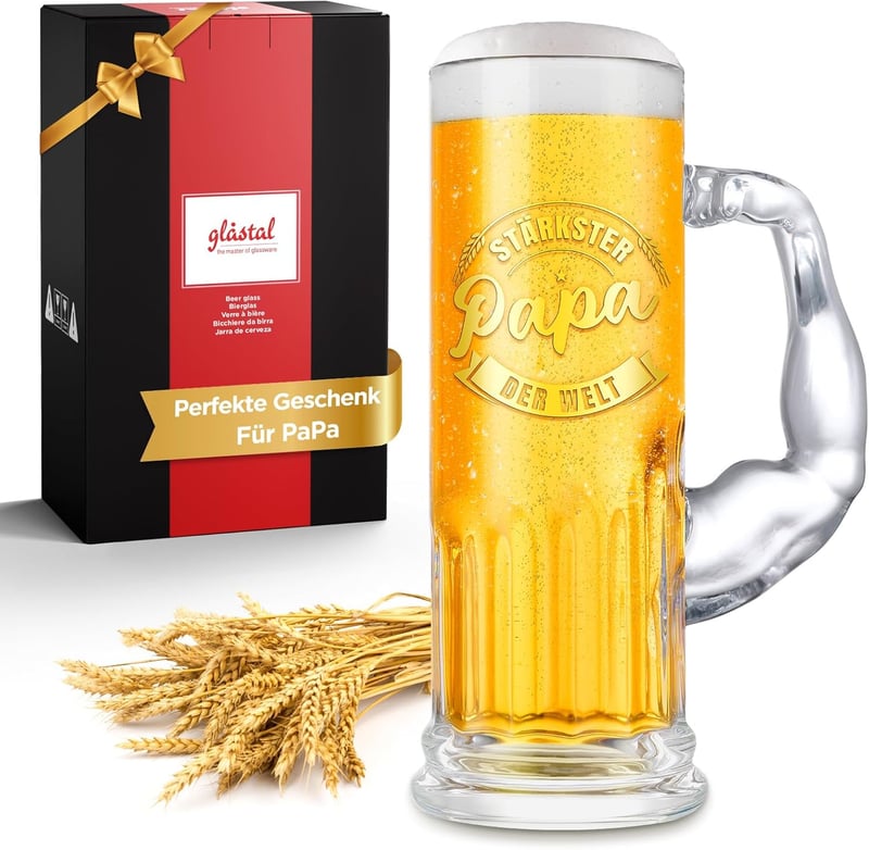 XL Bierglas für Papa – 580ml mit Henkel, ideales Vatertagsgeschenk