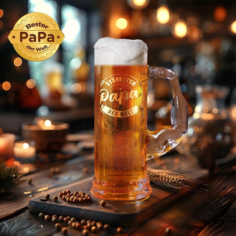 XL Bierglas für Papa – 580ml mit Henkel, ideales Vatertagsgeschenk
