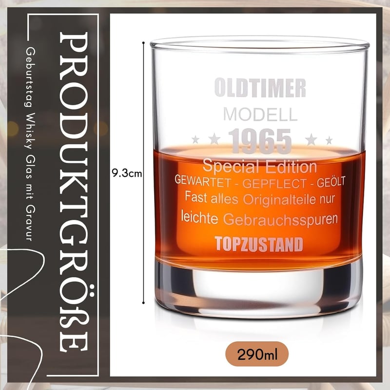 Whisky Glas mit Gravur zum 60. Geburtstag für Männer 1965