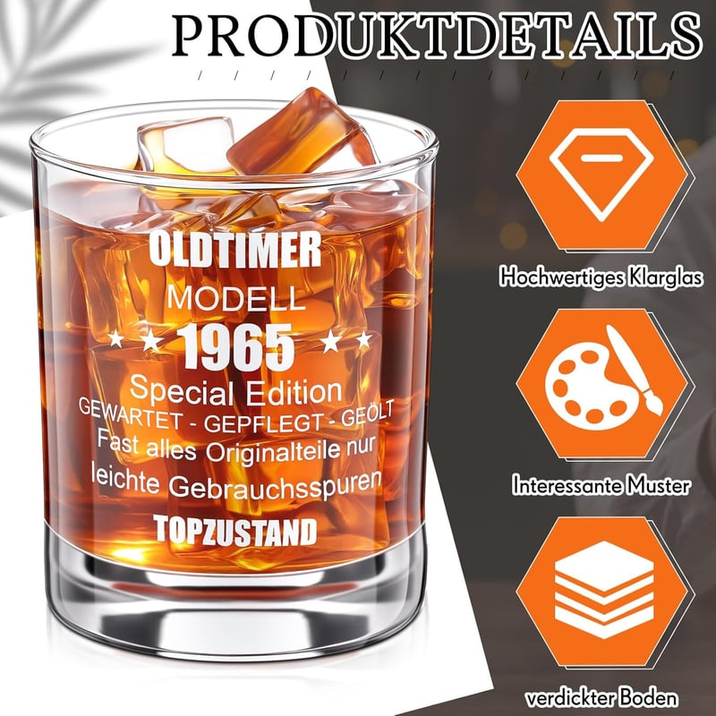 Whisky Glas mit Gravur zum 60. Geburtstag für Männer 1965