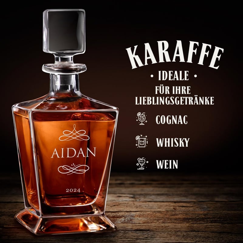 Gravierte Whisky Karaffe 800 ml – Personalisierter Dekanter für Männer