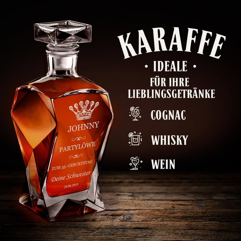 Whiskey Dekanter Set mit Gravur für Männer – 700ml Karaffe & 4 Gläser