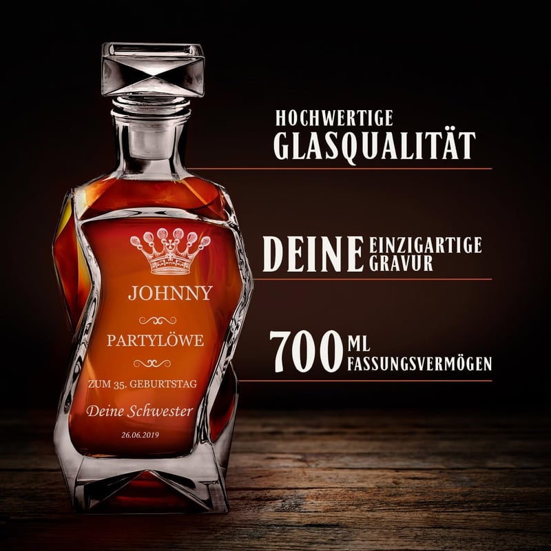 Whiskey Dekanter Set mit Gravur für Männer – 700ml Karaffe & 4 Gläser