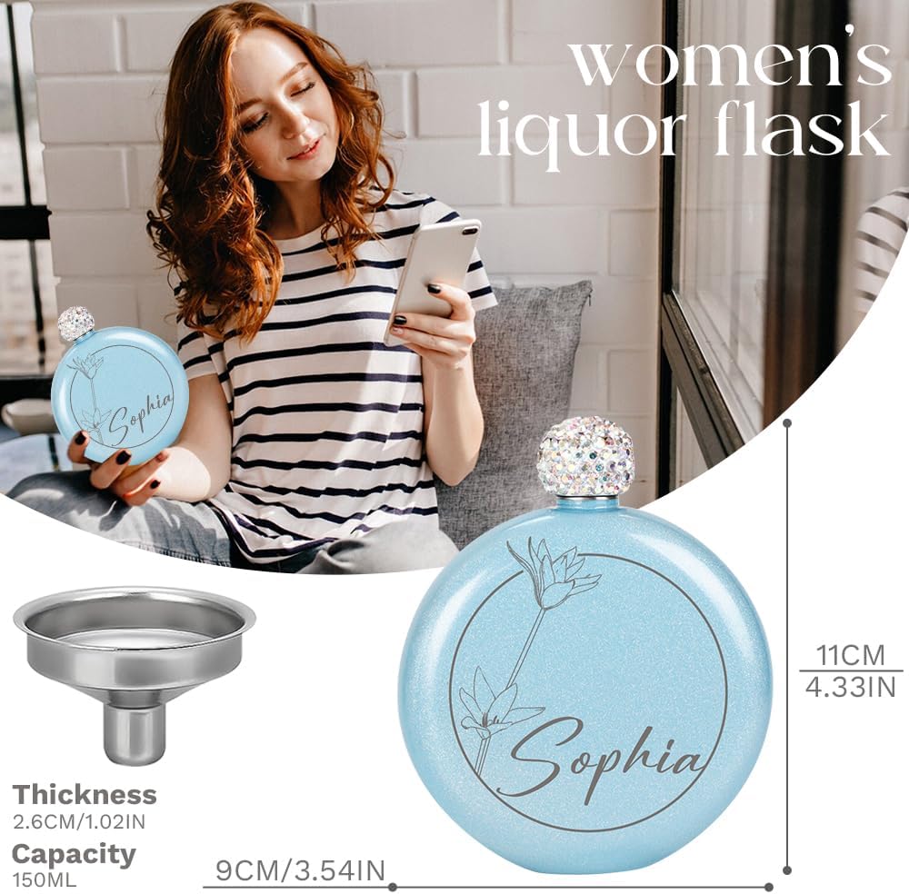 Personalisierter Edelstahl-Flachmann 142 ml mit Trichter für Frauen