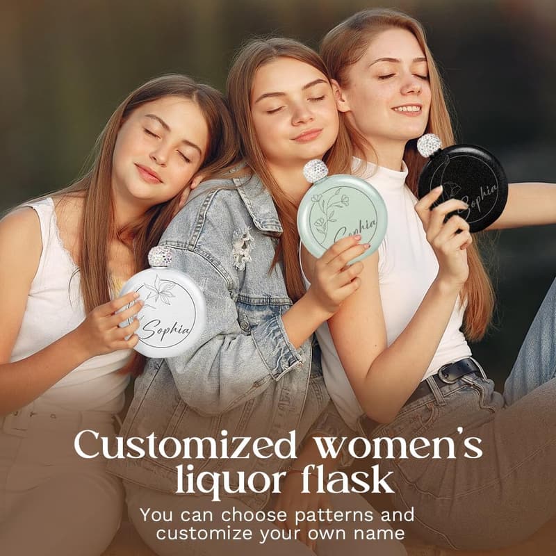 Personalisierter Edelstahl-Flachmann 142 ml mit Trichter für Frauen