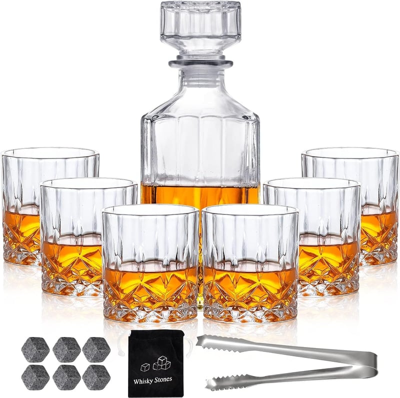 Whiskey Dekanter Set für Männer mit 6 Gläsern und kühlenden Steinen