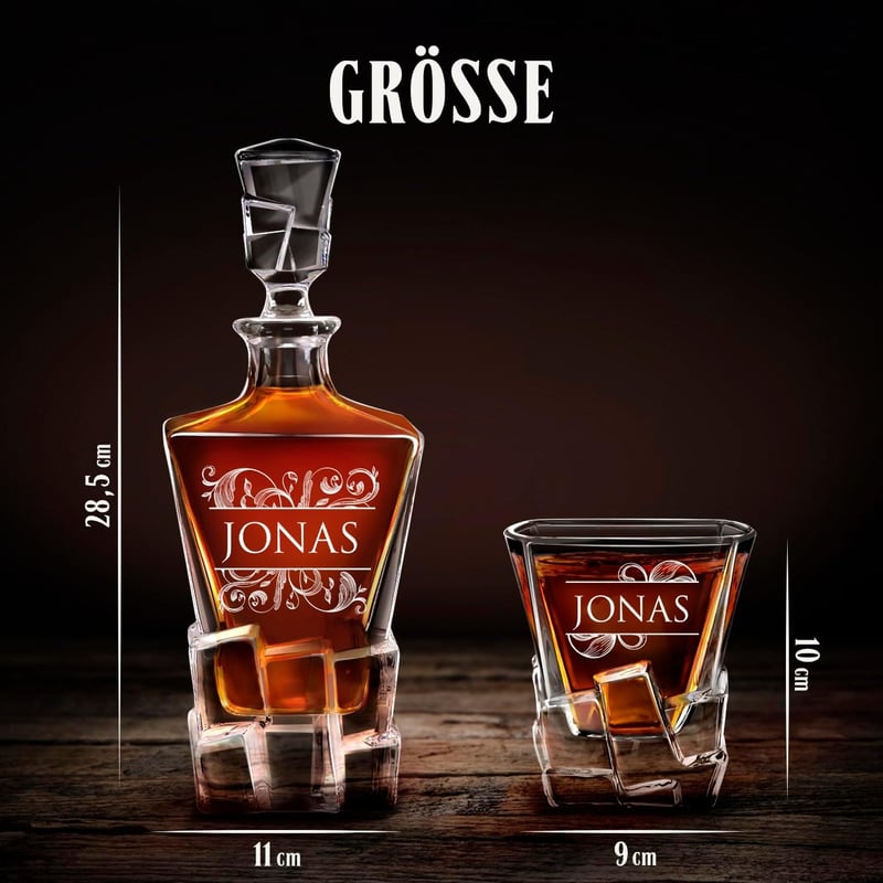 Whiskey Karaffe mit Gravur und 2/4/6 Gläsern aus Kristallglas für Männer