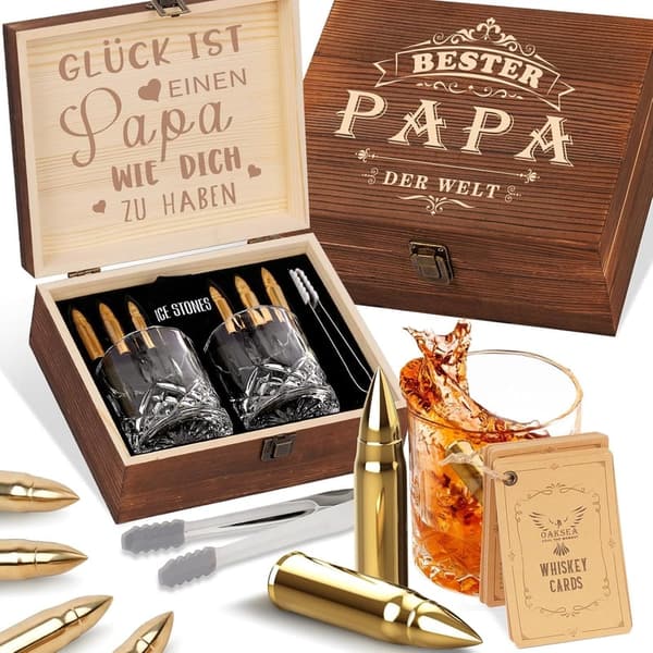 Whisky Geschenkset für Papa mit Gläsern und Steinen