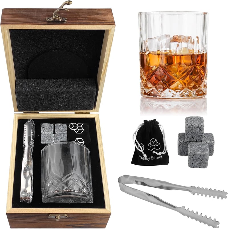 Whisky-Set mit Gläsern und Steinen für Männer, ideal zum Geburtstag