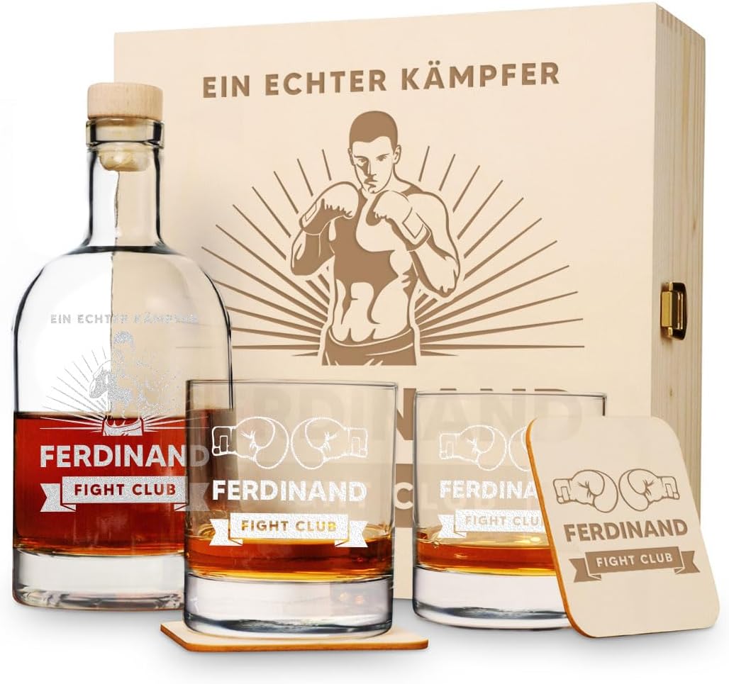 Personalisierbares Whisky-Set mit Gravur in Holzkiste für Männer