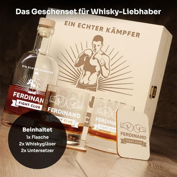 Personalisierbares Whisky-Set mit Gravur in Holzkiste für Männer