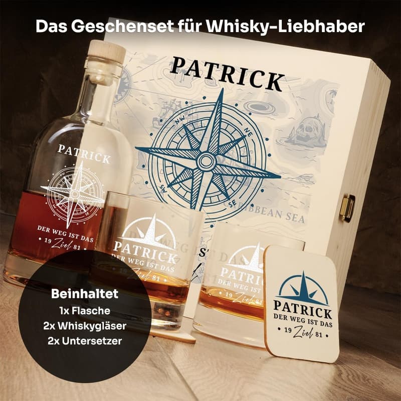 Personalisierter Whisky Set mit Gravur - Geburtstagsgeschenk für Männer