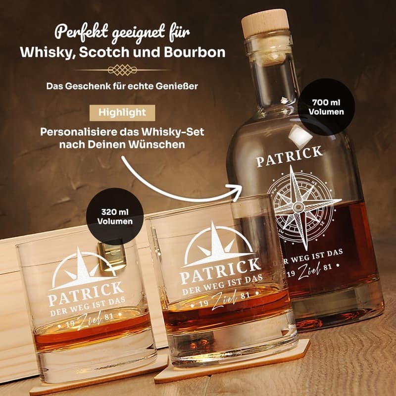 Personalisierter Whisky Set mit Gravur - Geburtstagsgeschenk für Männer