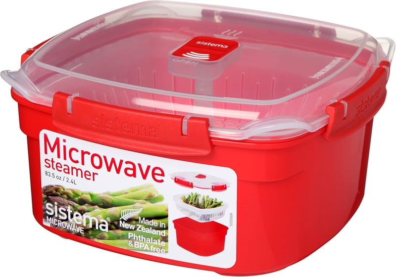 Mikrowellen-Dampfgarer 2,4 l mit herausnehmbarem Einsatz, BPA-frei, rot
