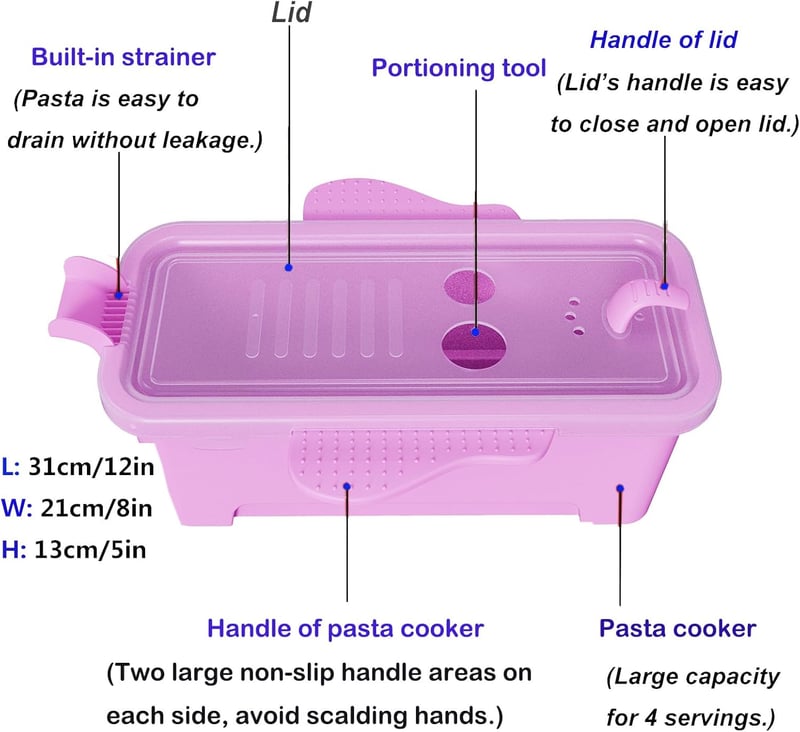 Mikrowellen Pasta Container 68 OZ mit Sieb - Elefantenform (Lila)