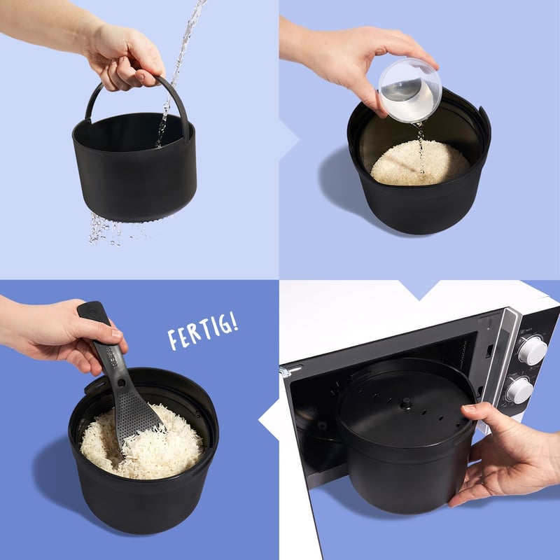 Reiskocher für perfekt gegarten Reis in 12 Minuten, 1,7 l - Schwarz