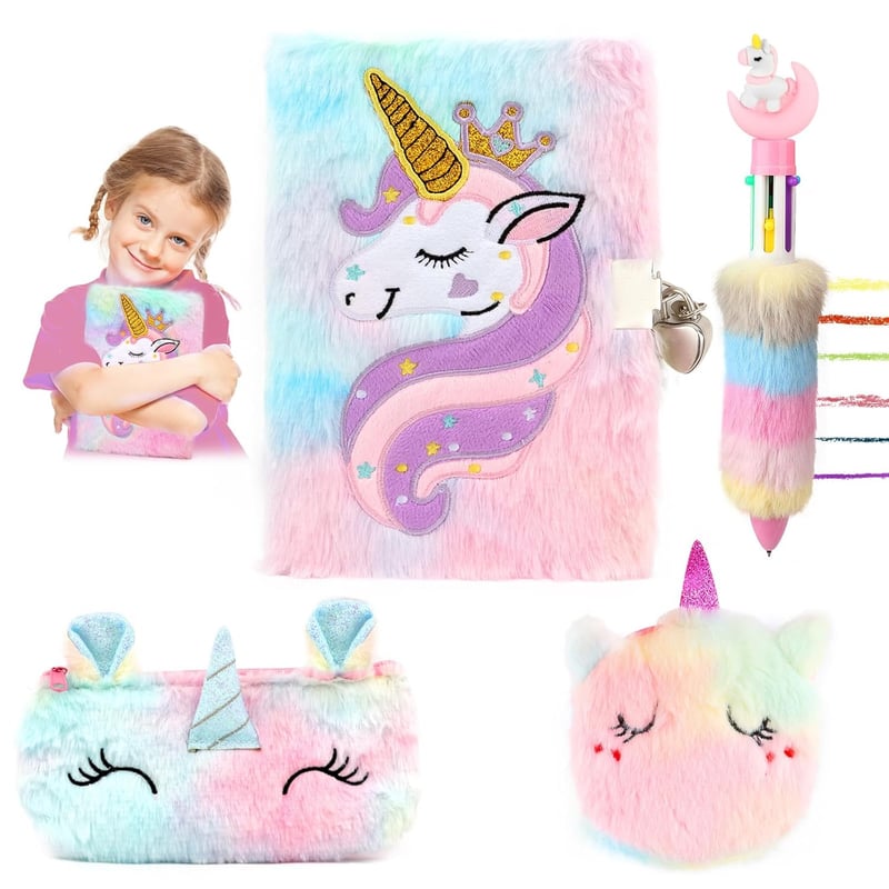 Einhorn Tagebuch mit Schloss für Mädchen, A5 Notizbuchset in Rosa