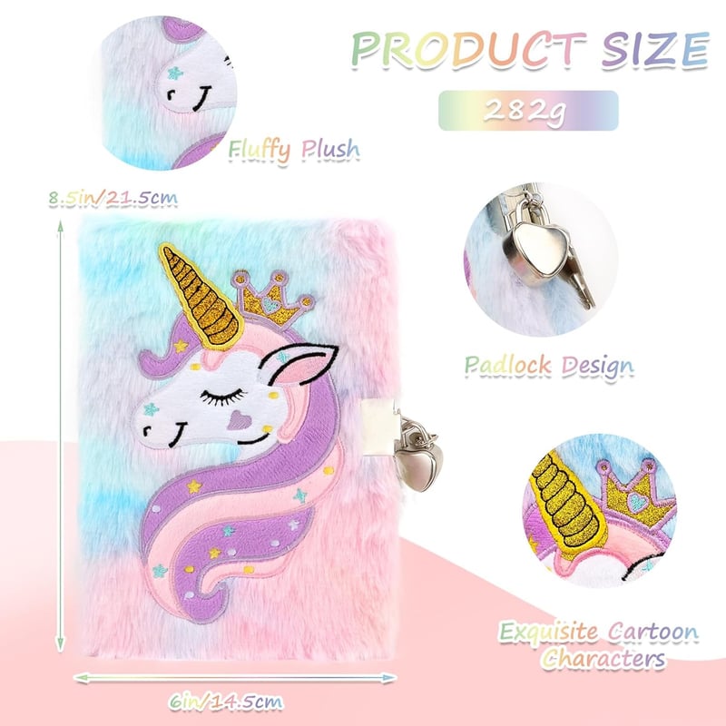 Einhorn Tagebuch mit Schloss für Mädchen, A5 Notizbuchset in Rosa