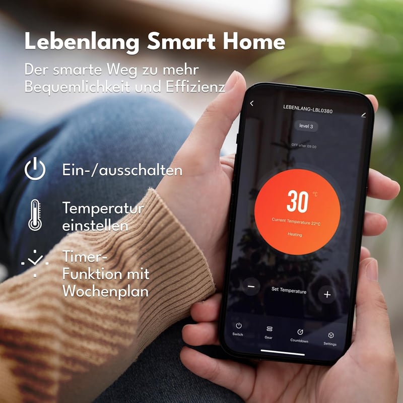 Energiesparende Elektroheizung mit WiFi & App für Wand- oder Standmontage