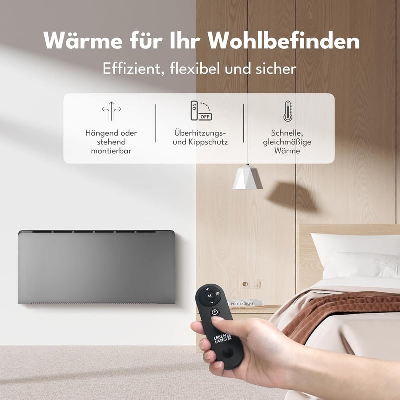 Energiesparende Elektroheizung mit WiFi & App für Wand- oder Standmontage