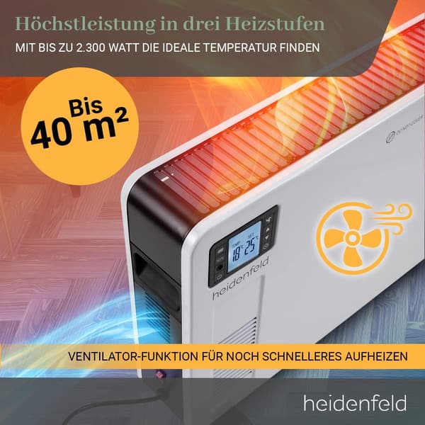 Heidenfeld Elektrische Konvektorheizung EK100 - 2300W, für bis 40 m²