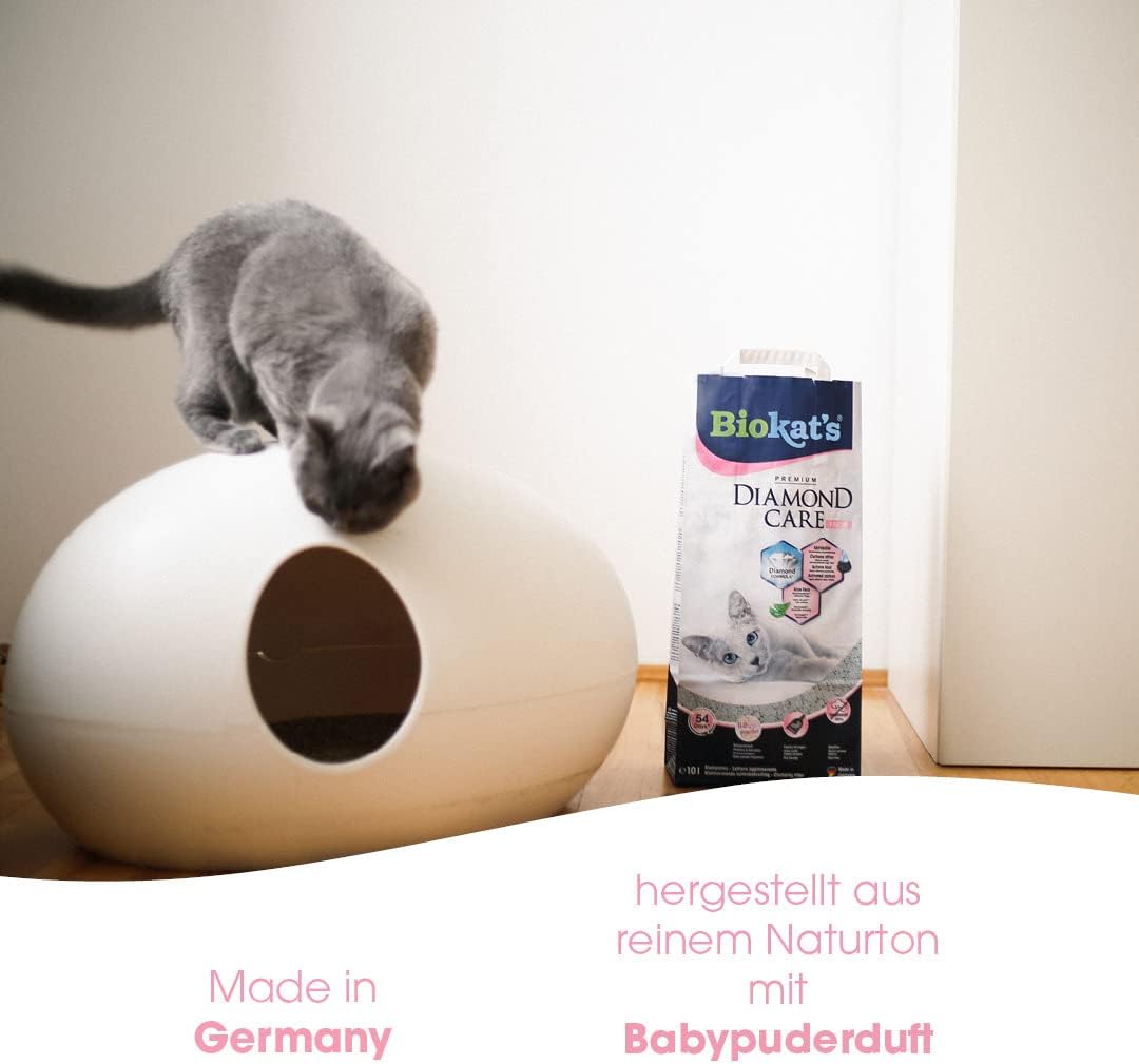 Biokat's Diamond Care Fresh Katzenstreu mit Babypuder-Duft - 10 L Bentonit mit Aktivkohle und Aloe Vera