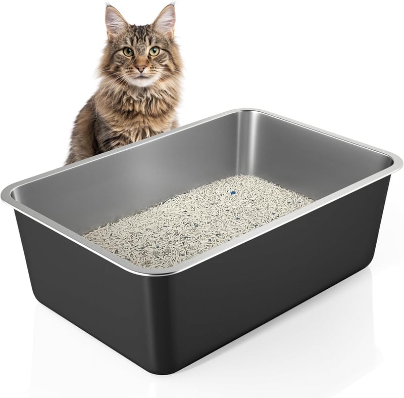 Große Edelstahl-Katzentoilette 60x40x20 cm - geruchslos & rostfrei