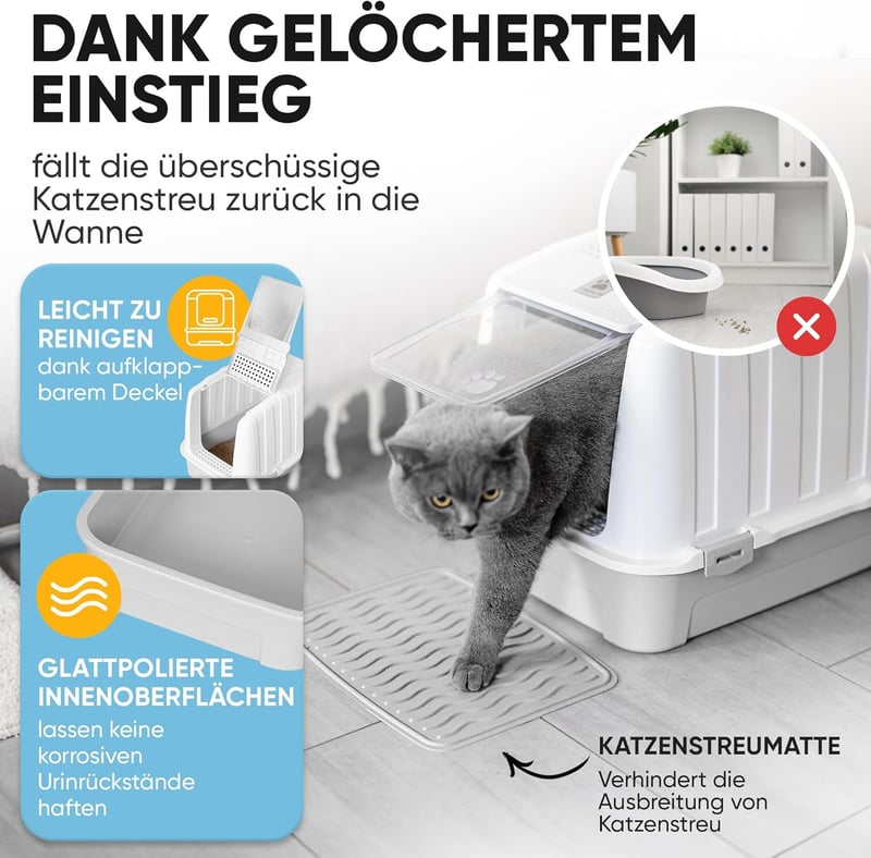 XXL Katzenklo mit Deckel und Aktivkohlefilter für saubere Katzen