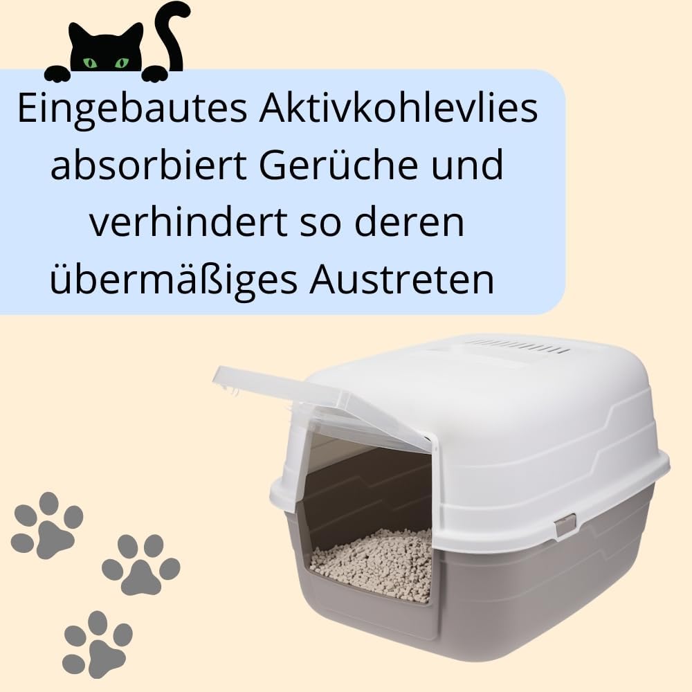 Moderne Katzentoilette mit Deckel und Aktivkohlefilter in Grau
