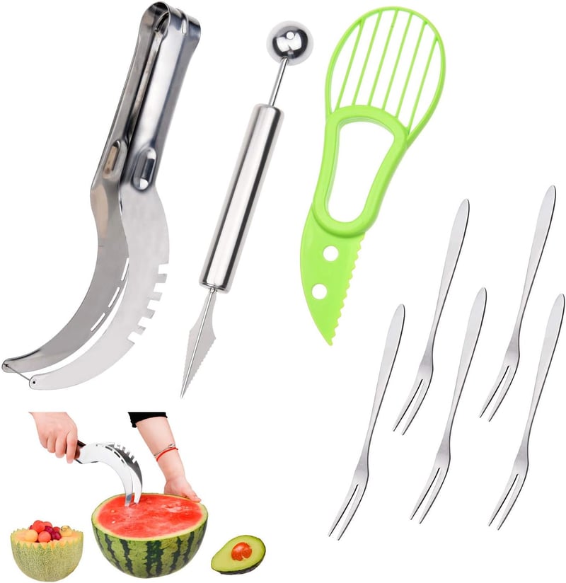 Edelstahl Obstschneider-Set mit Melonenballer und 5 Gabeln