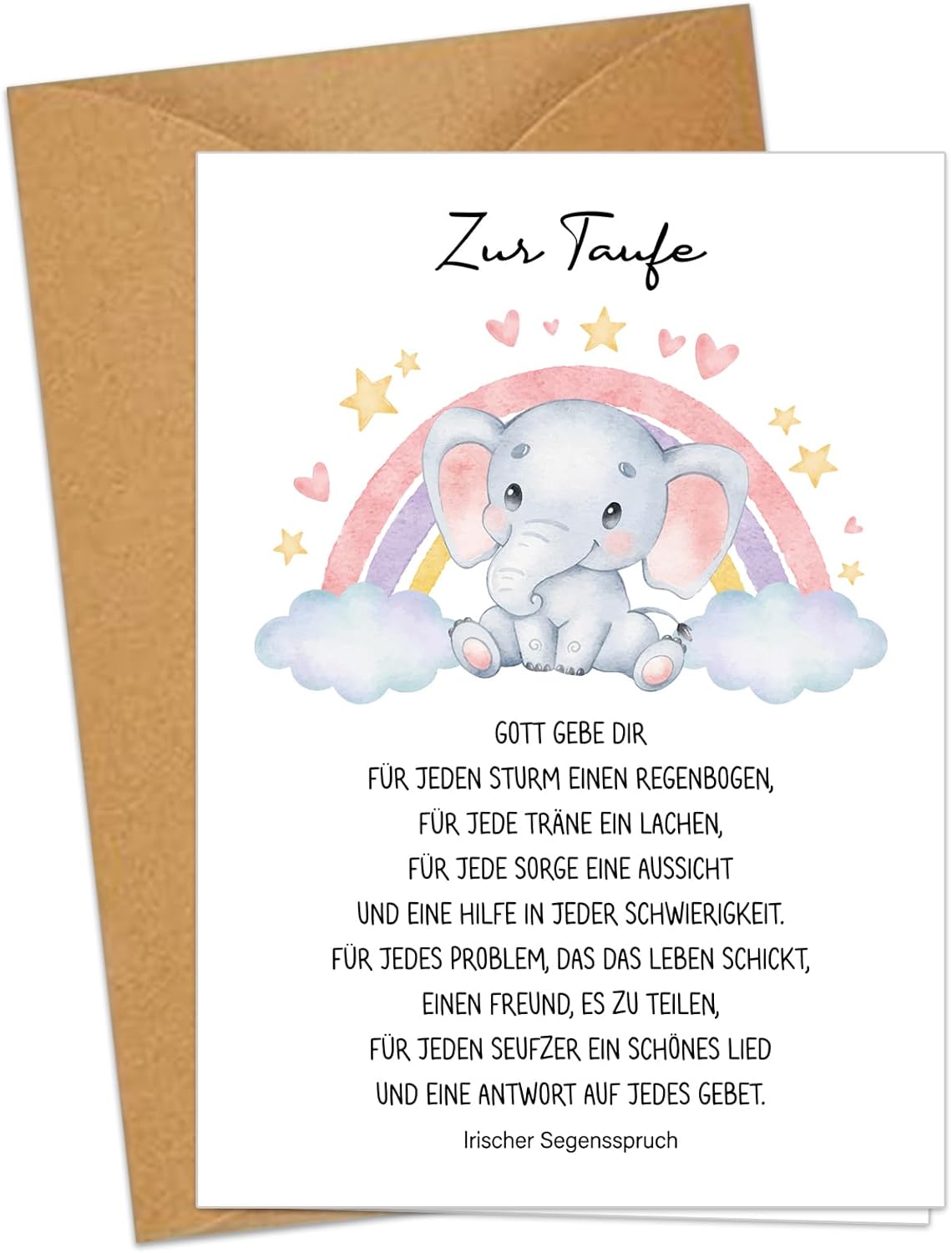 Taufkarte für Mädchen mit Spruch und Umschlag, A6 Klappkarte