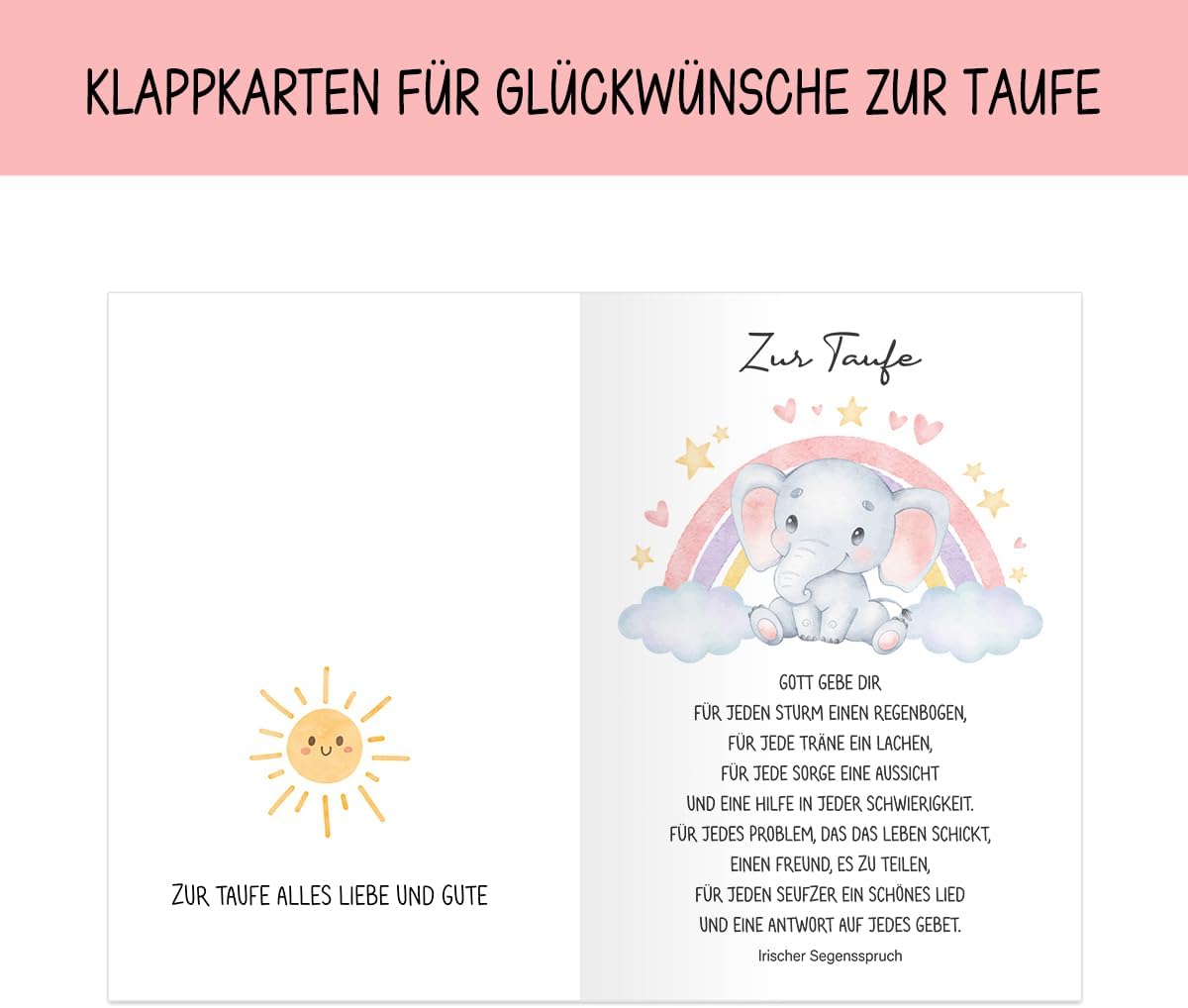 Taufkarte für Mädchen mit Spruch und Umschlag, A6 Klappkarte