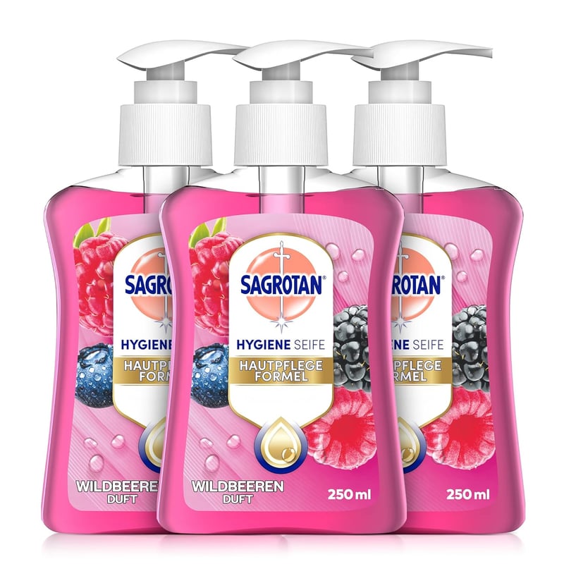 Sagrotan Handseife Brombeere & Waldfrüchte – 3 x 250 ml Spender