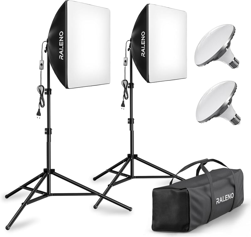 RALENO Softbox Set für Porträtfotografie, 2x 50x50cm mit 50W Licht
