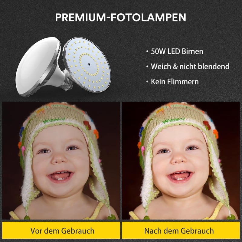 RALENO Softbox Set für Porträtfotografie, 2x 50x50cm mit 50W Licht