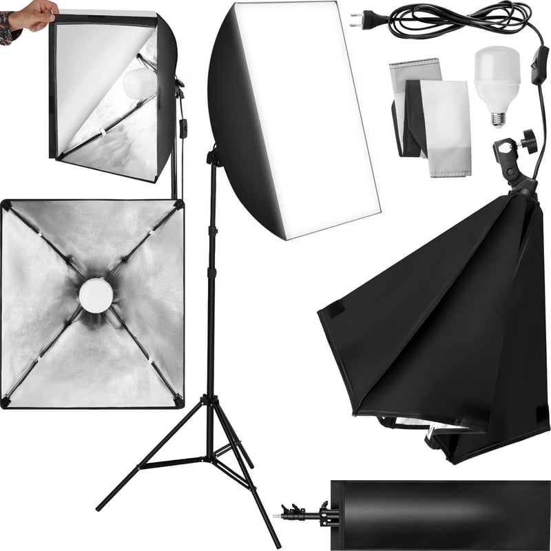 Profi Fotostudio Set mit LED Beleuchtung und Softbox für Fotos und Videos